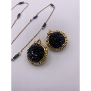 Vintage Delicate Black and Gold Necklace and Earring Set